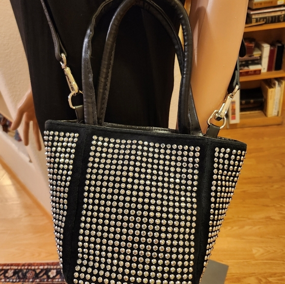 Rhinestone Studded FAUX Suede Mini Bag with Crossbody Strap, GUC - Picture 4 of 16